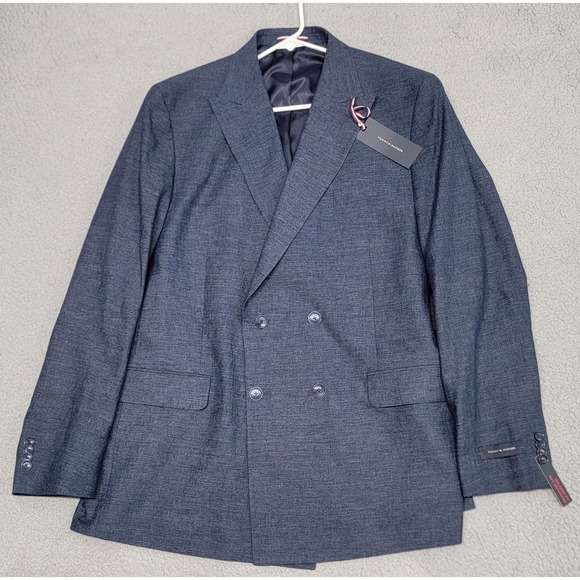 Tommy Hilfiger Blazer Mens 46L Blue Wilford Double Breasted Linen Suit Separates - Picture 1 of 15
